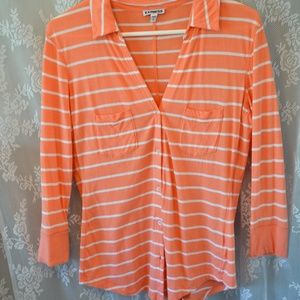 Coral and White Collard Shirt